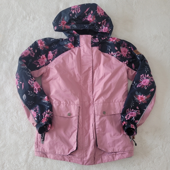 Deux par Deux Pink Floral Jacket Removable Fleece Lining 2 In 1 Coat Size 12 - Picture 2 of 9
